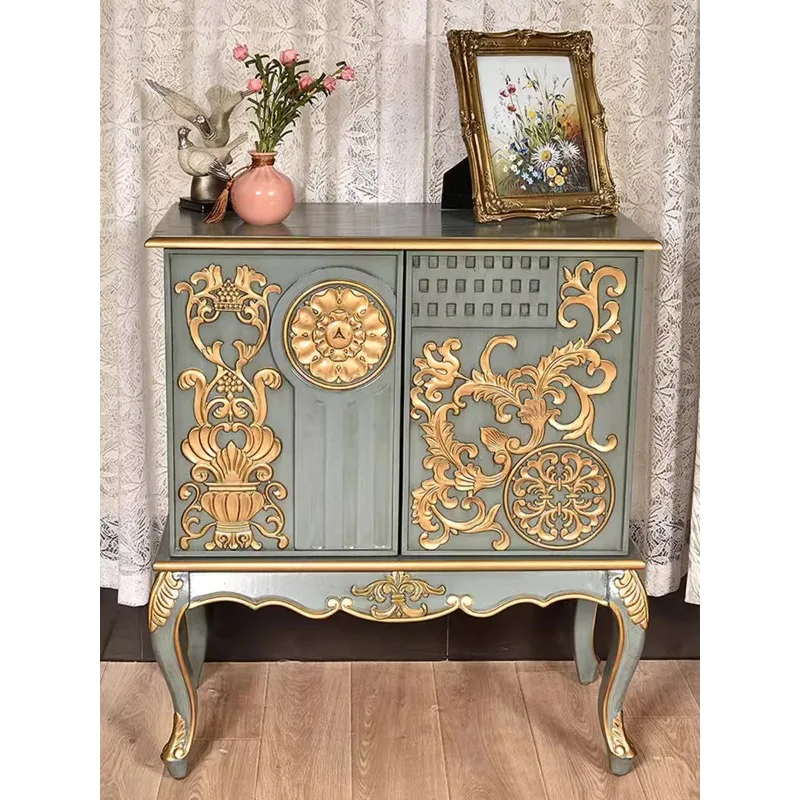 French light luxury home is facing the entrance cabinet neoclassical solid wood carving lace cabinet retro decorative locker cus