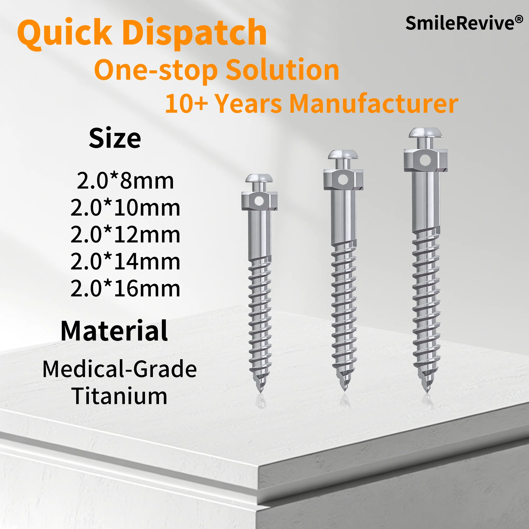 SmileRevive In Stock Orthodontic Mini Screw TAD Titanium Anchor Micro Implant Fast Shipping 2.0*8/10/12/14/16mm