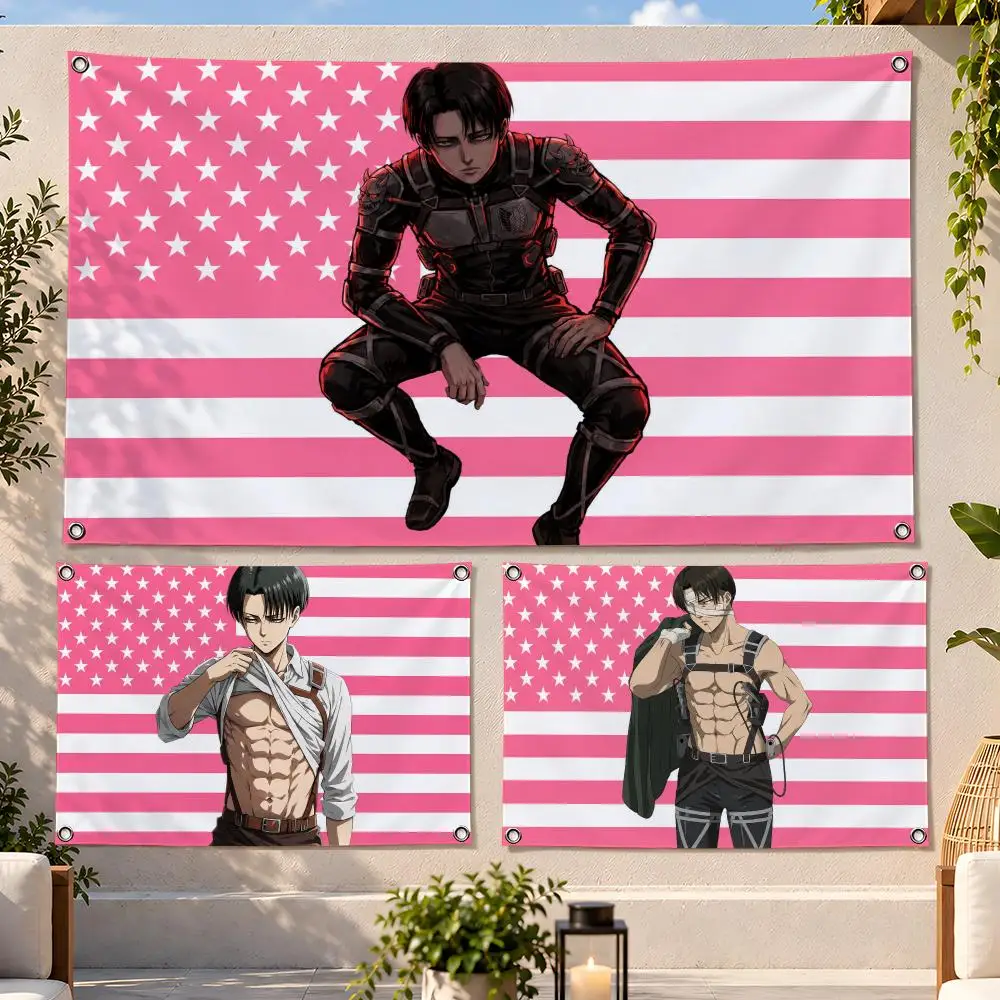 Anime Attack on Titan Levi Ackerman Flags Fan Flag Banner Wall Hanging Outdoor Yard Camping Dorm Garage Party Home Decor Gift