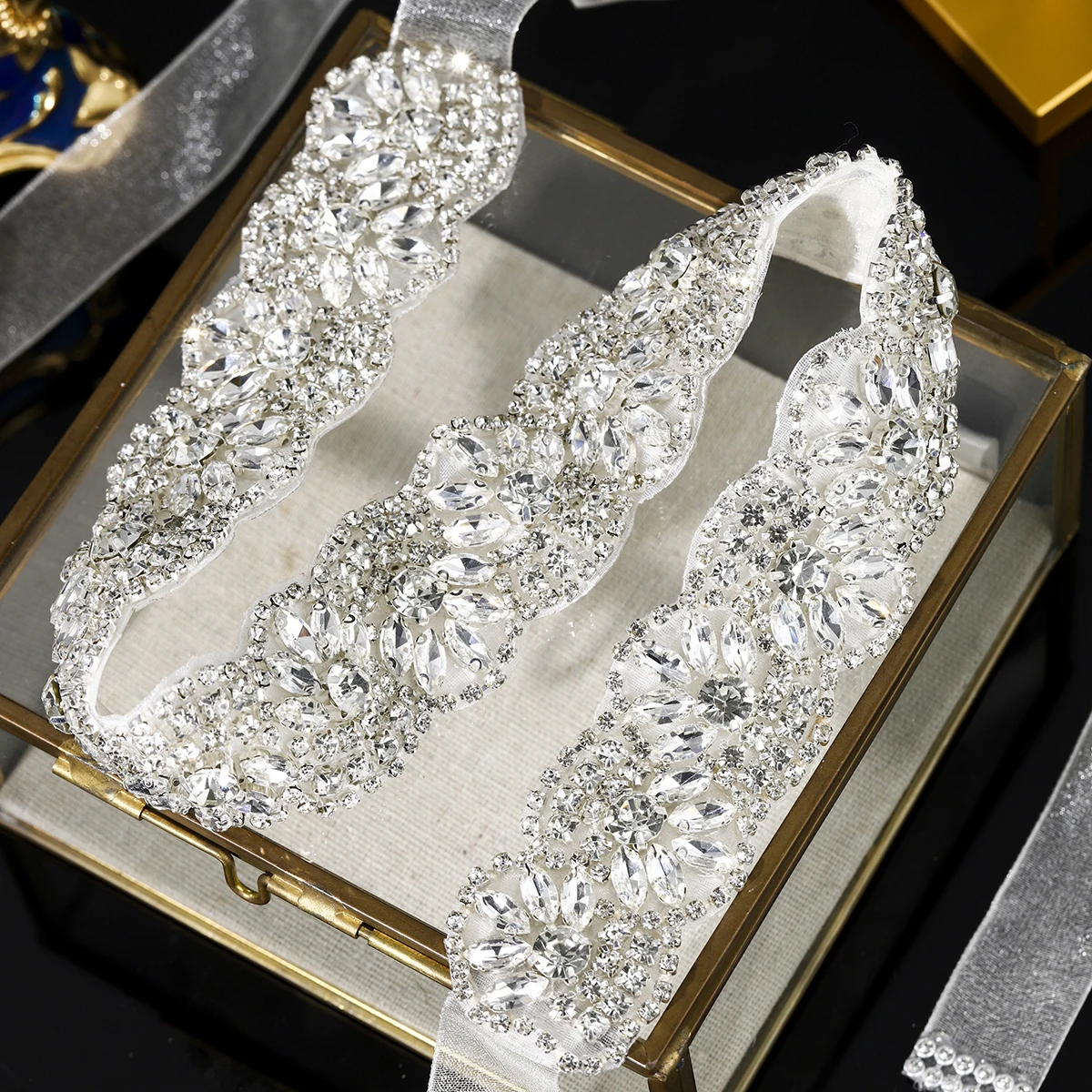 Sliver Crystal Flower Women's Belt Elegant Rhinestone Organza Flounces Waist Chain For Skirt Bride Wedding Jewelry Belt image 6