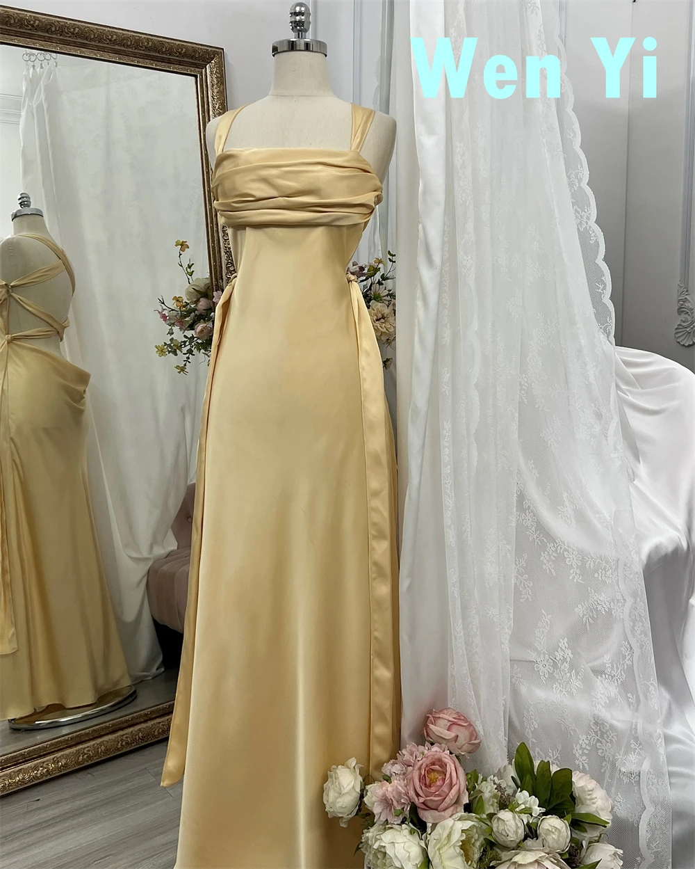 Robes de soirée en Satin Champagne délicates personnalisées, robe de bal sans bretelles de haute qualité, taille personnalisée