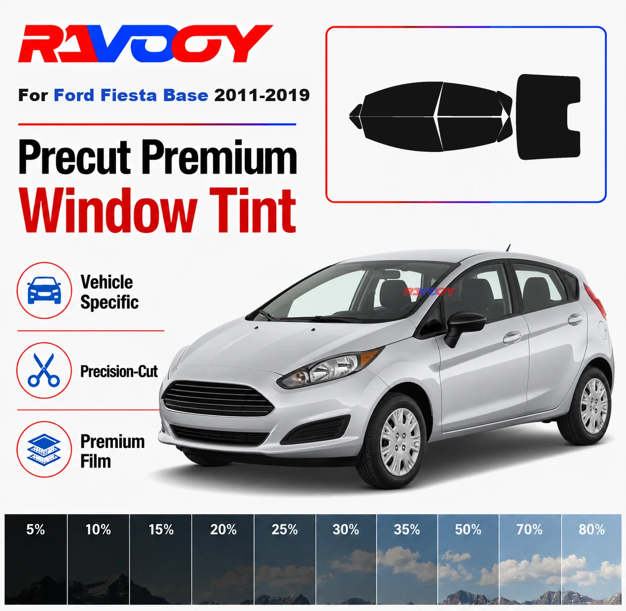 

Premium Precut Window Tint Kit Front Rear Windows Rear Windshield For Ford Fiesta Base 2011-2019 Complete Set Nano Ceramic Film