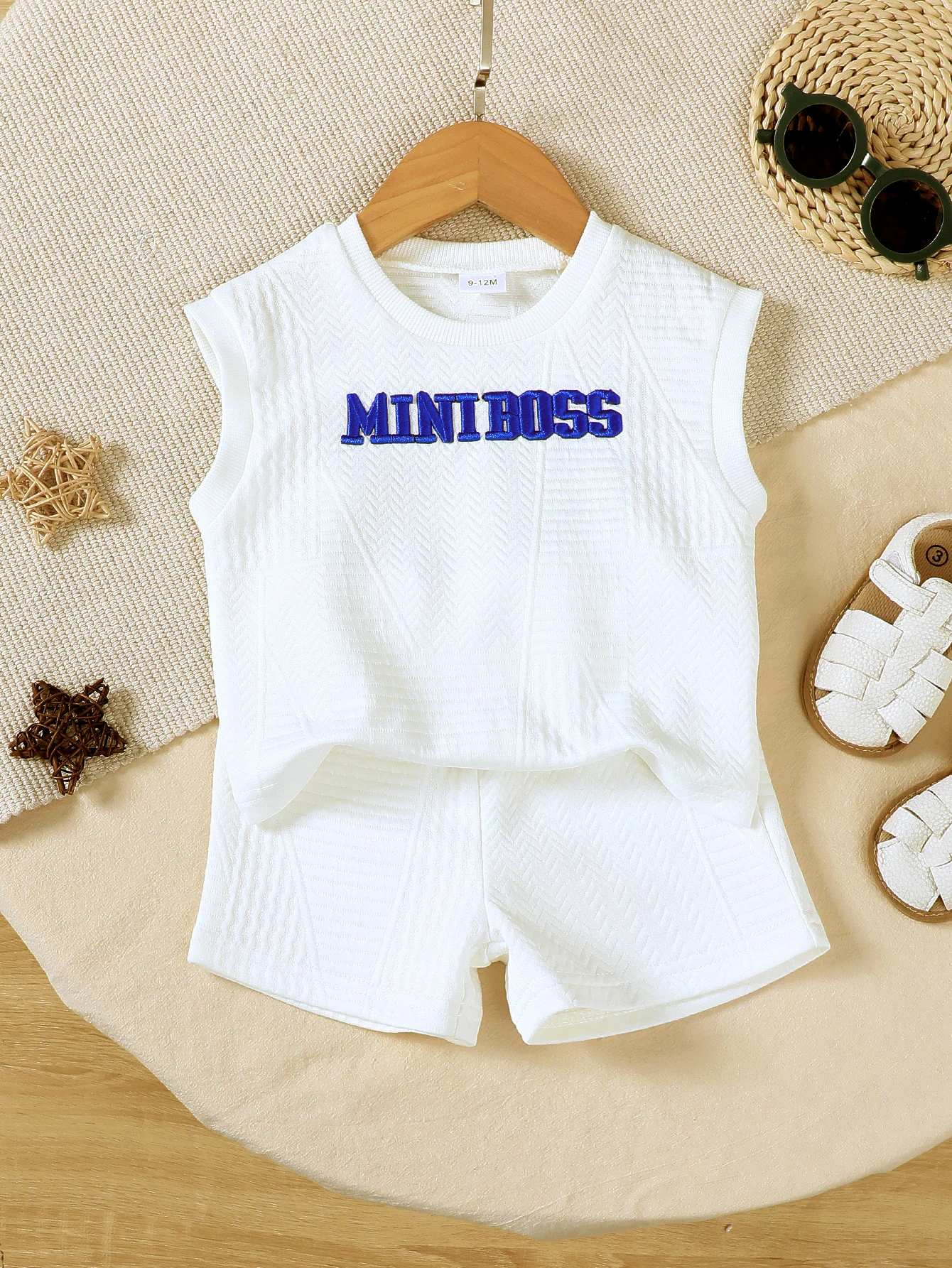 2Pcs Male Baby Sports Style White Letter Sleeveless+Shorts Set 0-4 Year Old Boys Summer Casual Set for Handsome Little Boy