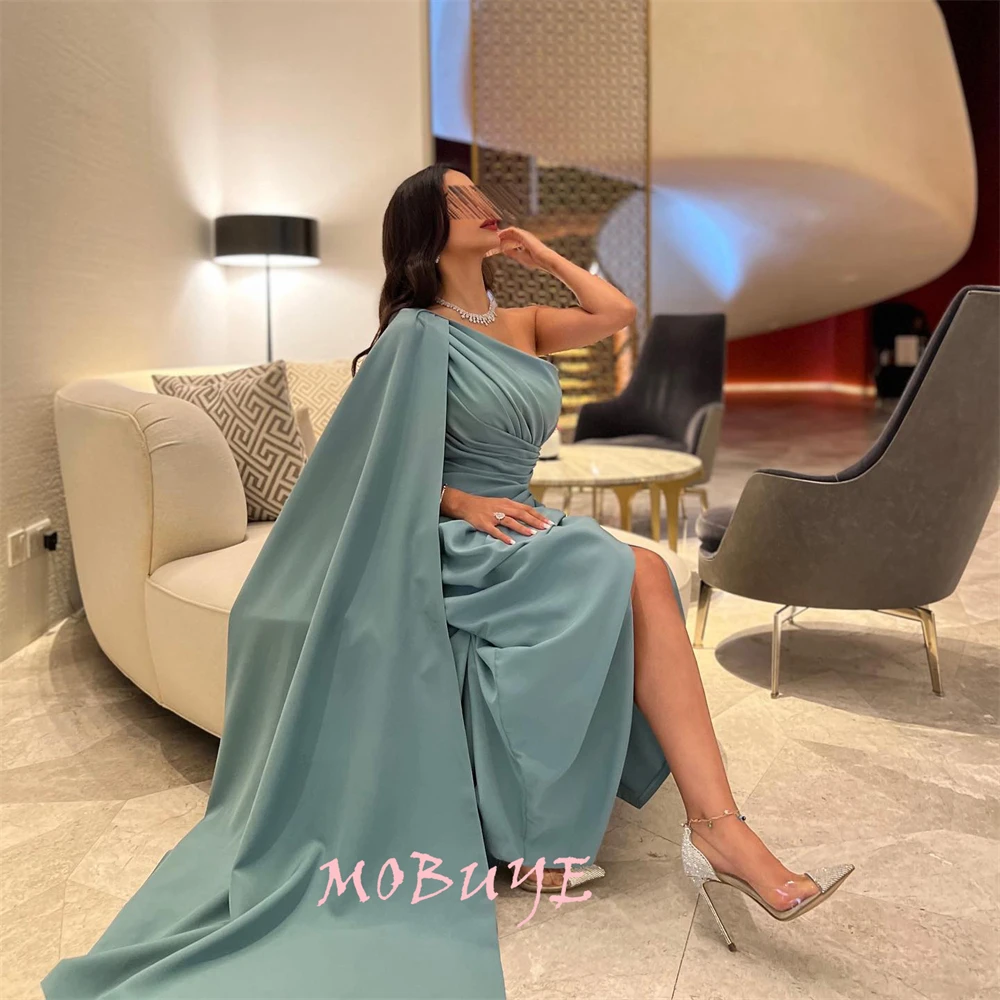 MOBUYE 2024 Popular One Shoulder Prom Dress Ankle-Length With Shawl Sleeves Evening Fashion Elegant Party Dress For Women