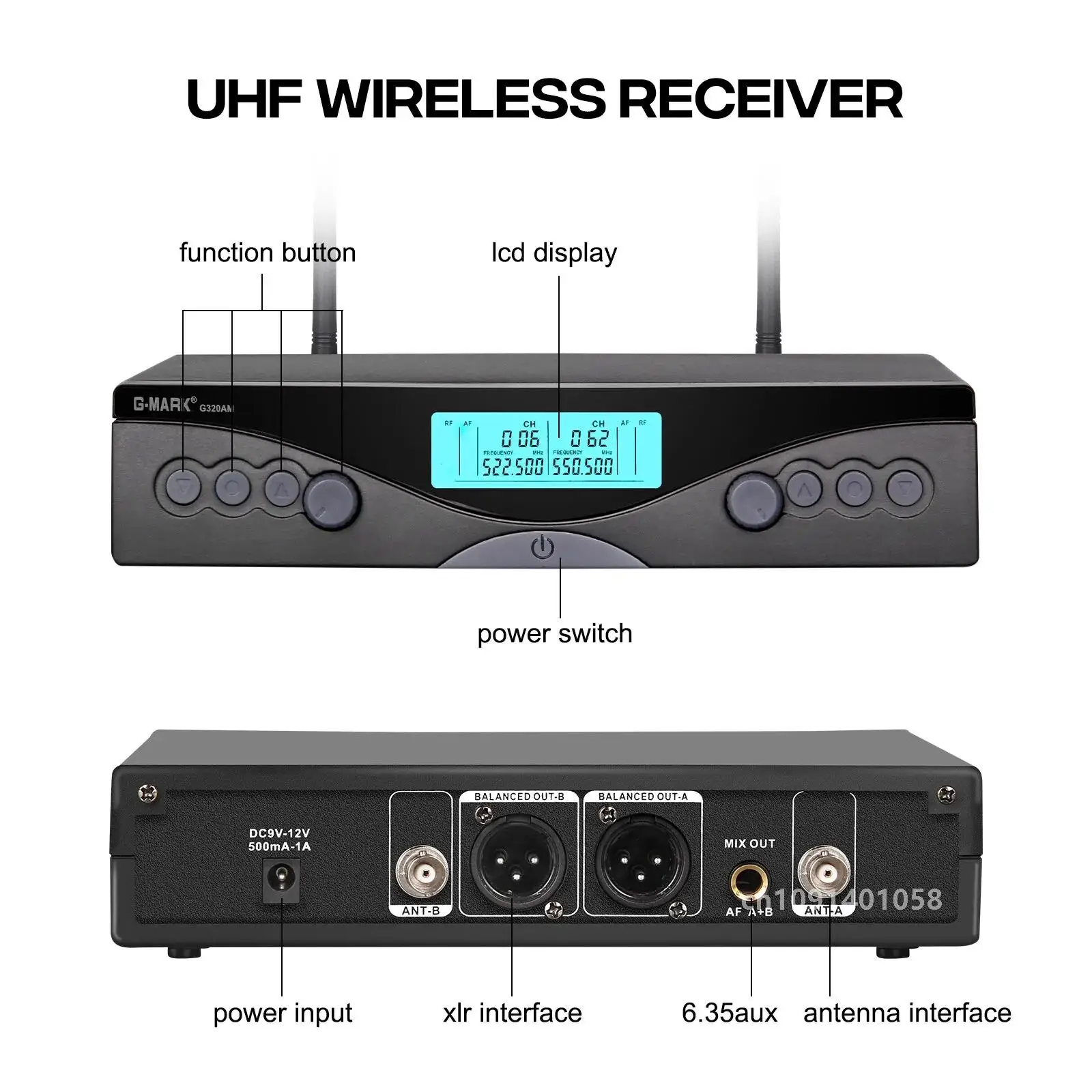 Wireless Microphone G-MARK G320AM Professional UHF 2 Channels Karaoke Mic Handheld Automatic Frequency Adjustable 100M