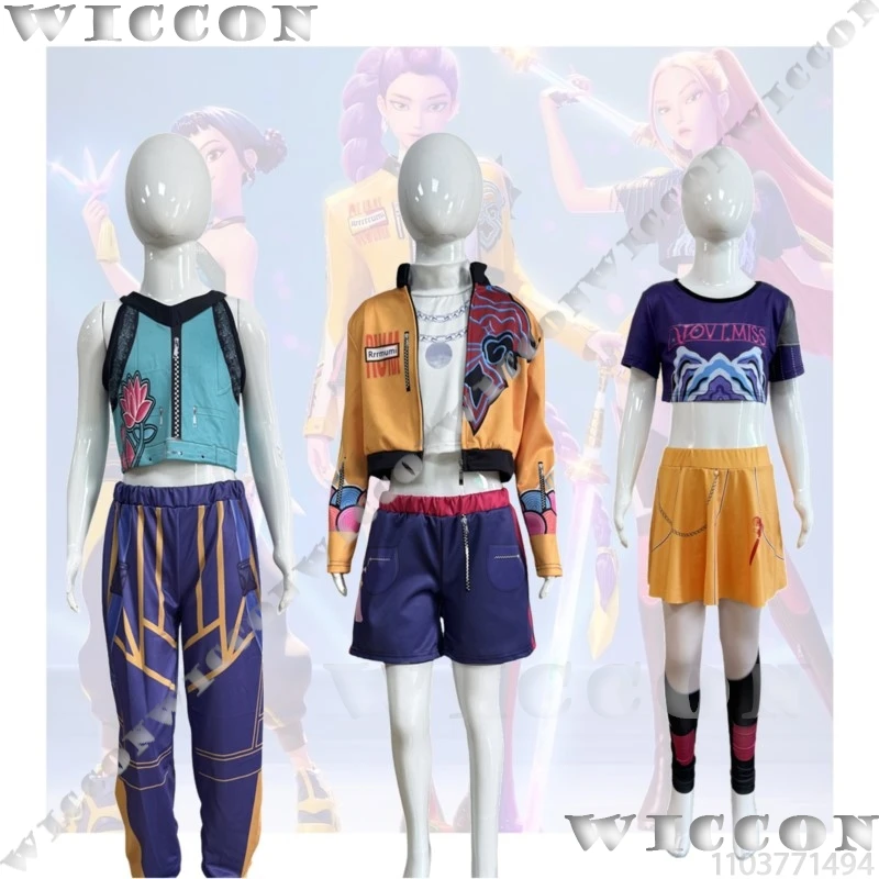 

Golden Rumi Zoey Mira Korea Idol Girl Group Uniform Huntrix Child Clothes 100-160 Size Full Set Demon Roleplay Halloween