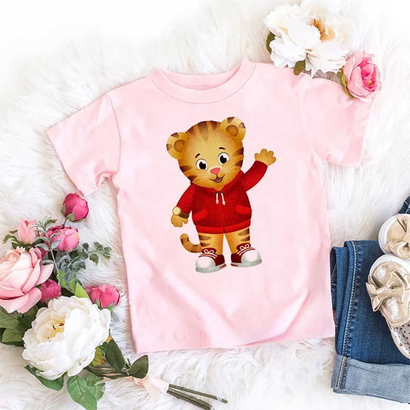 Kawaii Daniel Tiger Neighborhood Print Children T Shirt Summer Boy Girl Clothing Cartoon Cotton Tshirt Fashion Baby Kid Top Tee