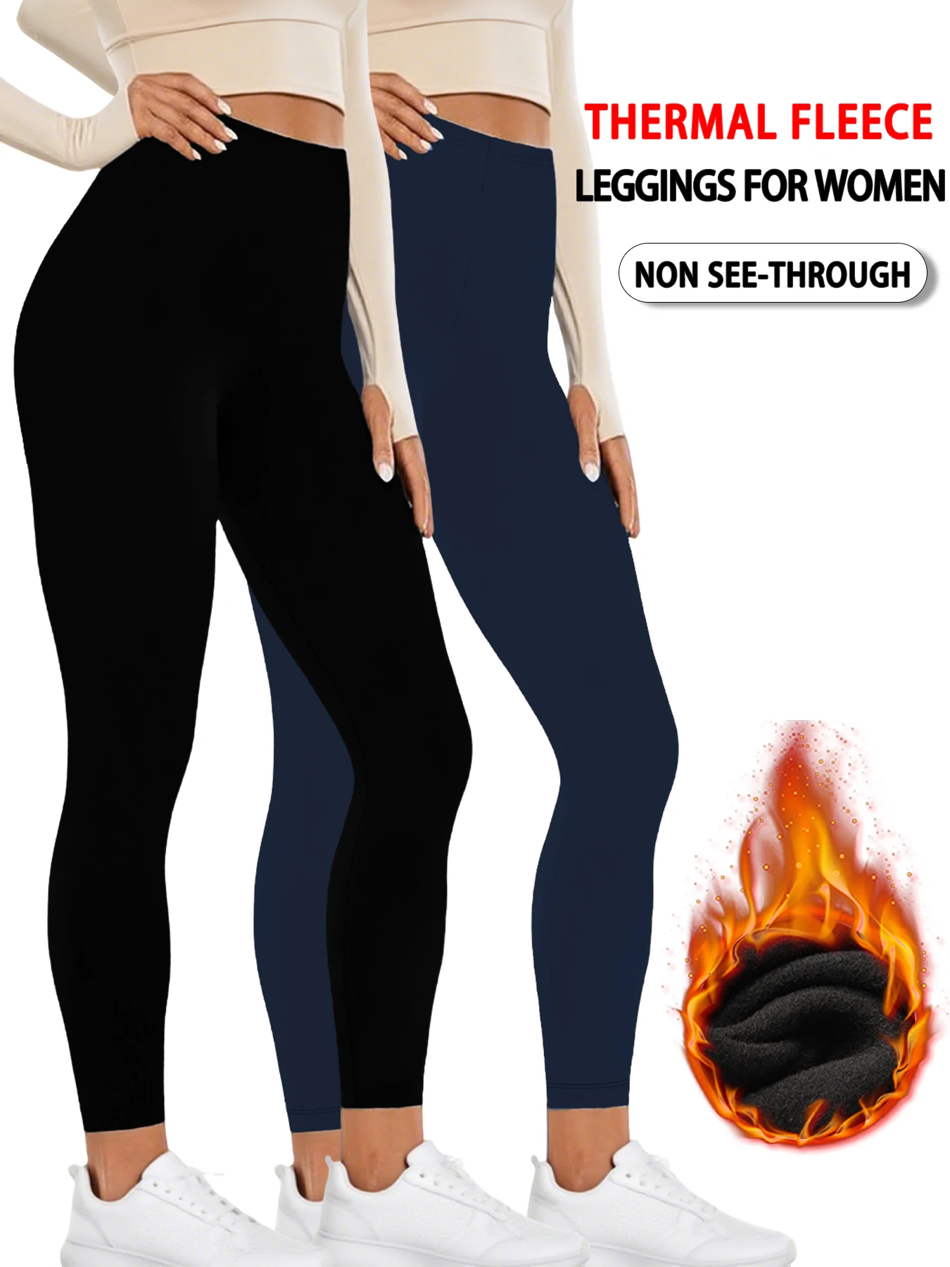 

2 pcak Winter workout leggings with thermal fleece lining.Women's Low Rise pants suitable for running, yoga and staying warm