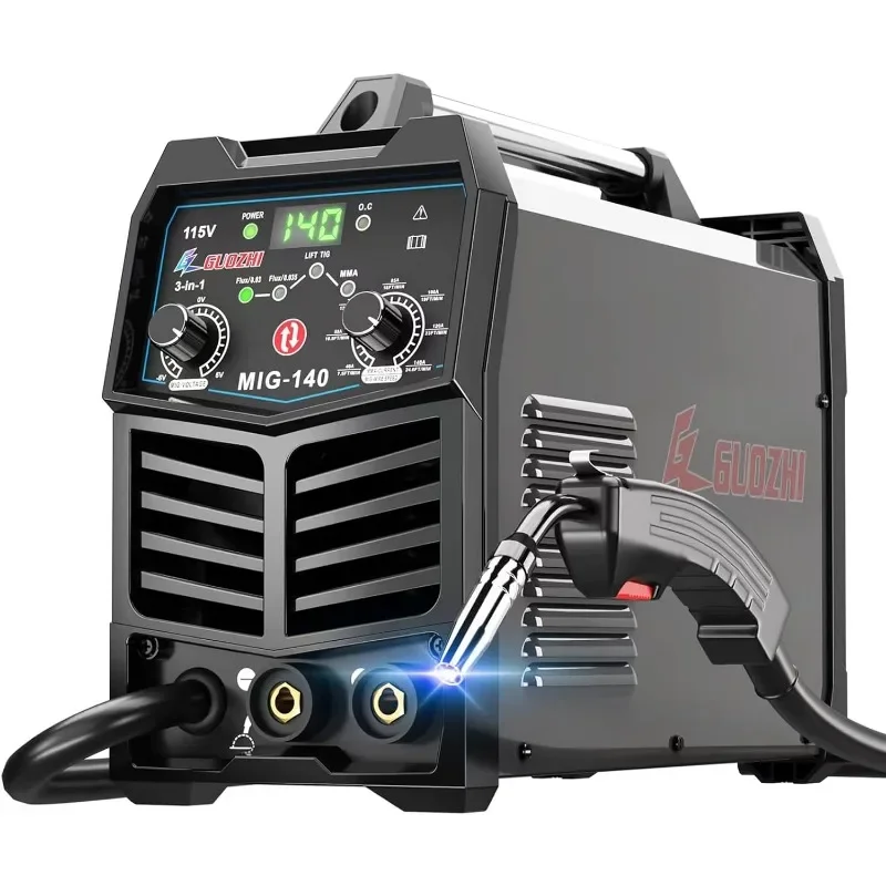 140Amp MIG Welder, 110V Flux Core MIG/Stick/Lift TIG 3 in 1 MultiProcess Welding Machine with Synergy, IGBT Inverter Portable