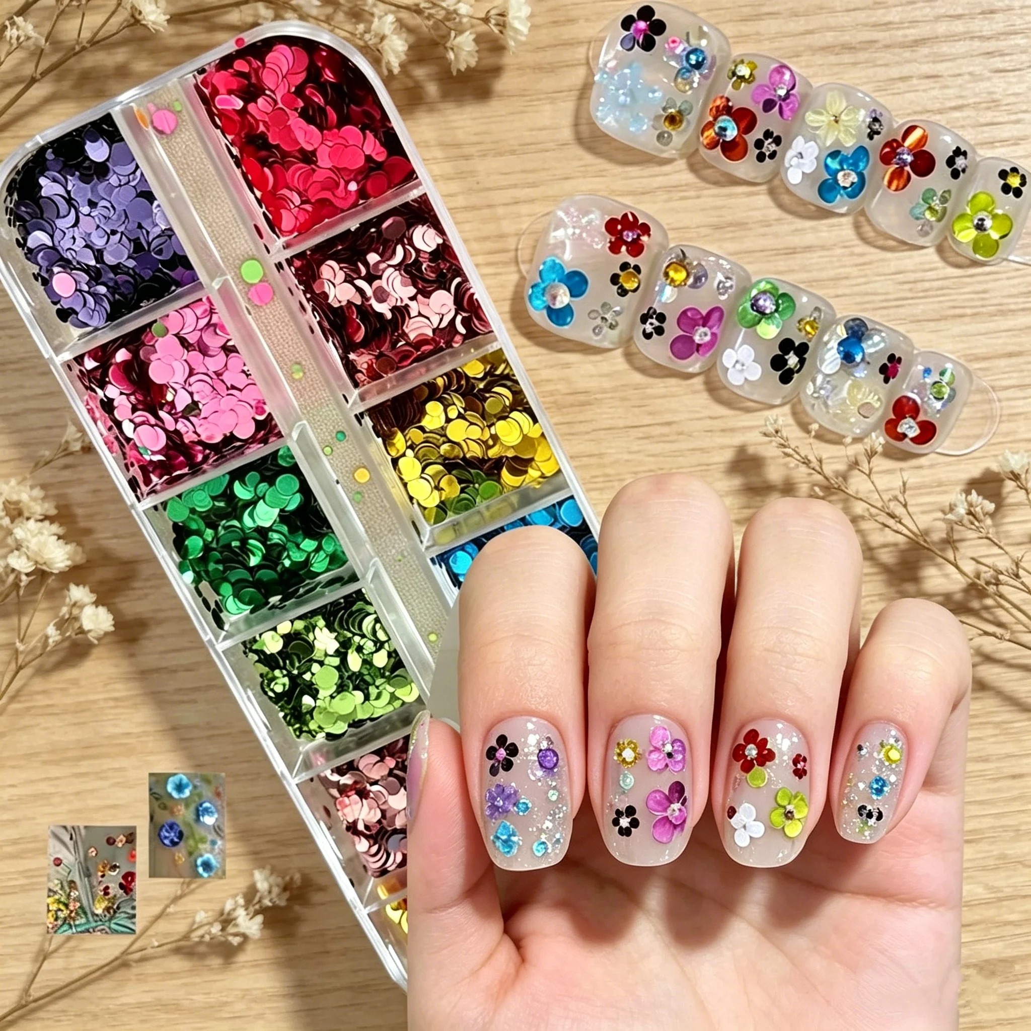 12 Grids Macaron Color Nail Glitter Sequins 3D Round Circle Nail Flakes Holographic Sparkle Paillette DIY Manicure Salon Decor *