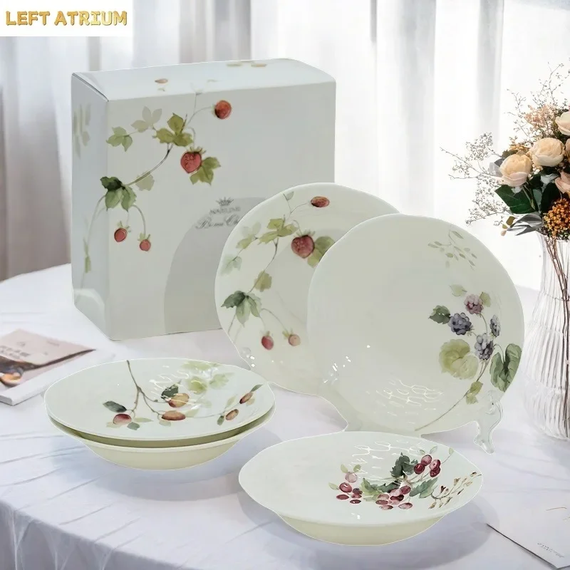 Japanese Lucy Garden Bone China 16cm Deep Plate 5 Piece Set For Wedding Gift Souvenir And Home Dining