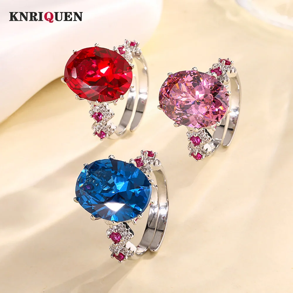 

NEW Vintage 12*16MM Lab Ruby Sapphire Pink Quartz Rings Gemstone Party Fine Jewelry for Women Famale Accessories Bithday Gift