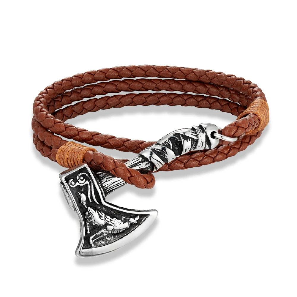 HiiFeuer Bracelet Manchette Viking Runes - Simili Cuir Nordique Ajustable, Design Rétro