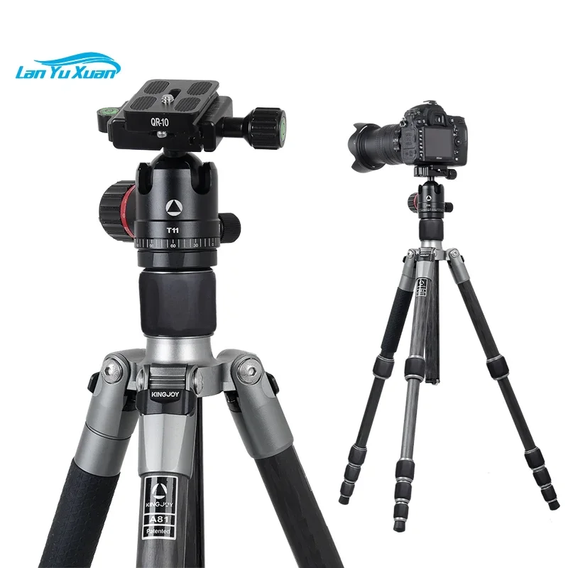 KINGJOY professional Camera Tripod Foldable carbon fiber Tripod stand Monopod with 360 Ball Head