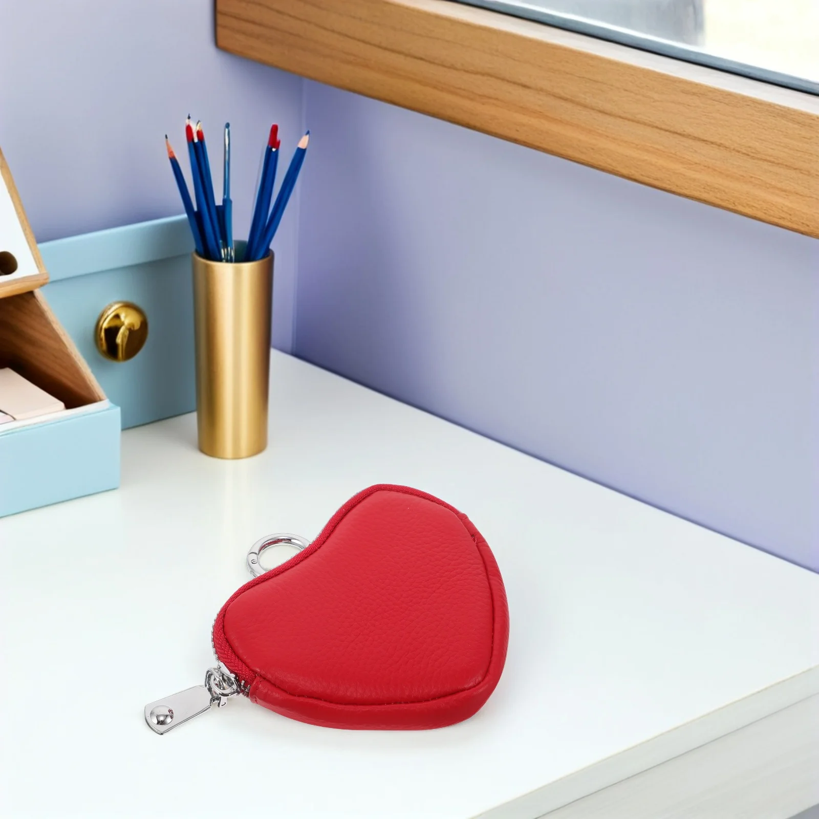 

Red Heart Shaped Coin Purse Small Wallet Keychain for Women Travel Shopping Mini Change Purse Small Wallet Pouch