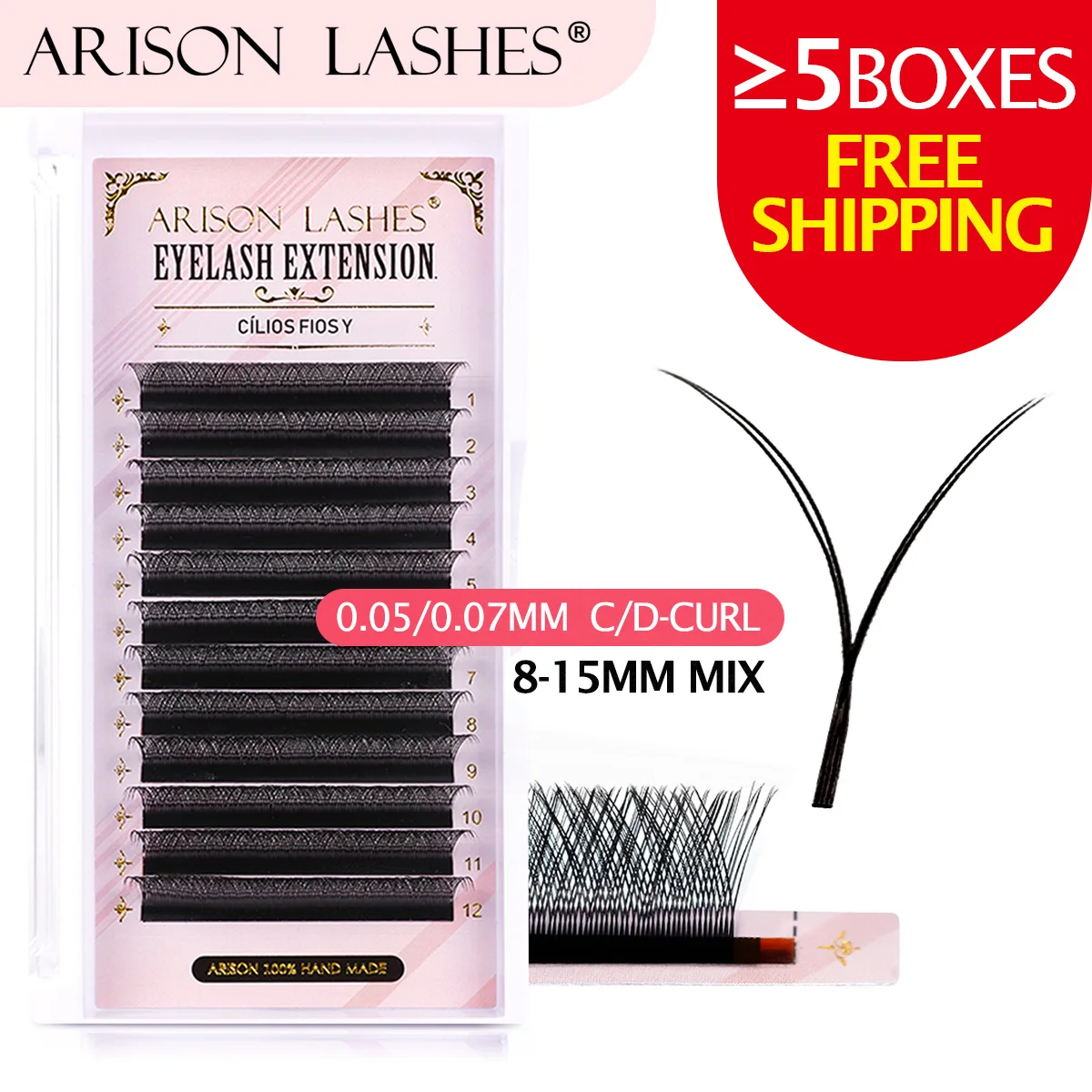 Arison 6/12 Rows YY Fake Eyelash Double Tip Lashes Cilios YY Natural Easily Grafting Extension Split Tip Eyelash Extension