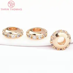 (7817)6PCS 9x3.5MM 24K Gold Color Brass with Zircon Round Septal Beads Necklaces Beads High Quality Jewelry Findings Accessories