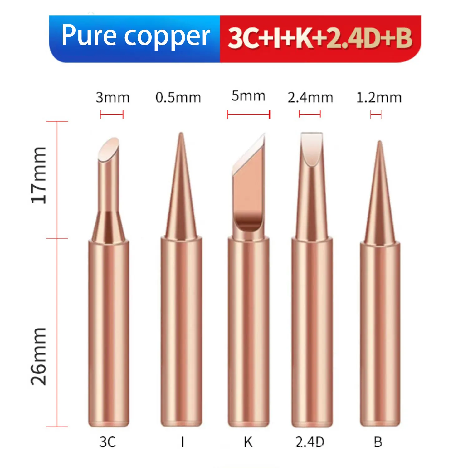 

5PCS Soldering Iron Tips Pure Copper 900M-T Electric Soldering Iron Tip Set Hot Bare Copper Soldering Iron Tip Welding Equipment