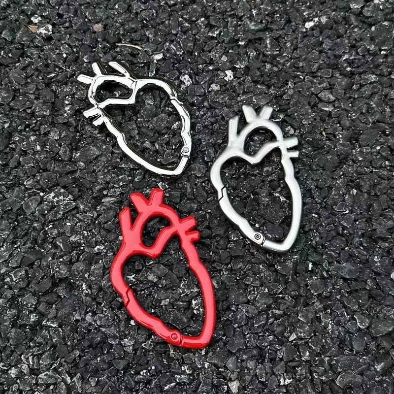 Y2K Anatomical Heart Thorn Heart Geometric Spring Carabiner Clip Metal Keyring Jeans Belt Bag Charm Punk Gothic Streetwear