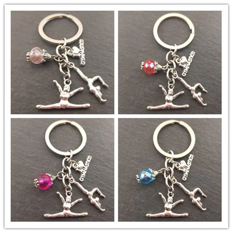 1pc New I Love Gymnastics Key Chain Heart Gymnast Pendant Keychain Ring Keyring Creative Gifts Women