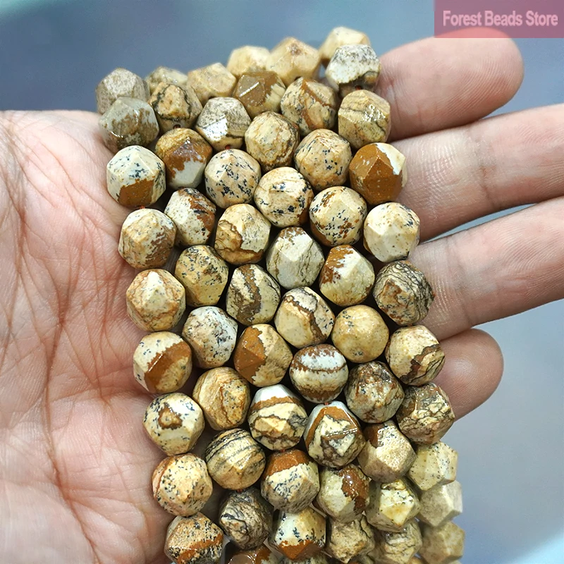 Natural Stone Faceted Picture Jaspers Spacers Loose Beads for Jewelry Making DIY Charms Bracelet Necklace 14