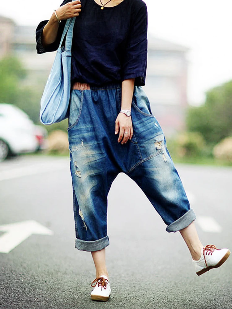 Amax LuluE Brand 2025 Damskie Jesienne Modne Duże Rozmiary Denimowe Spodnie Krzyżowe Klasyczne Luźne Spodnie Damskie Vintage Casual Podarte Jeansy