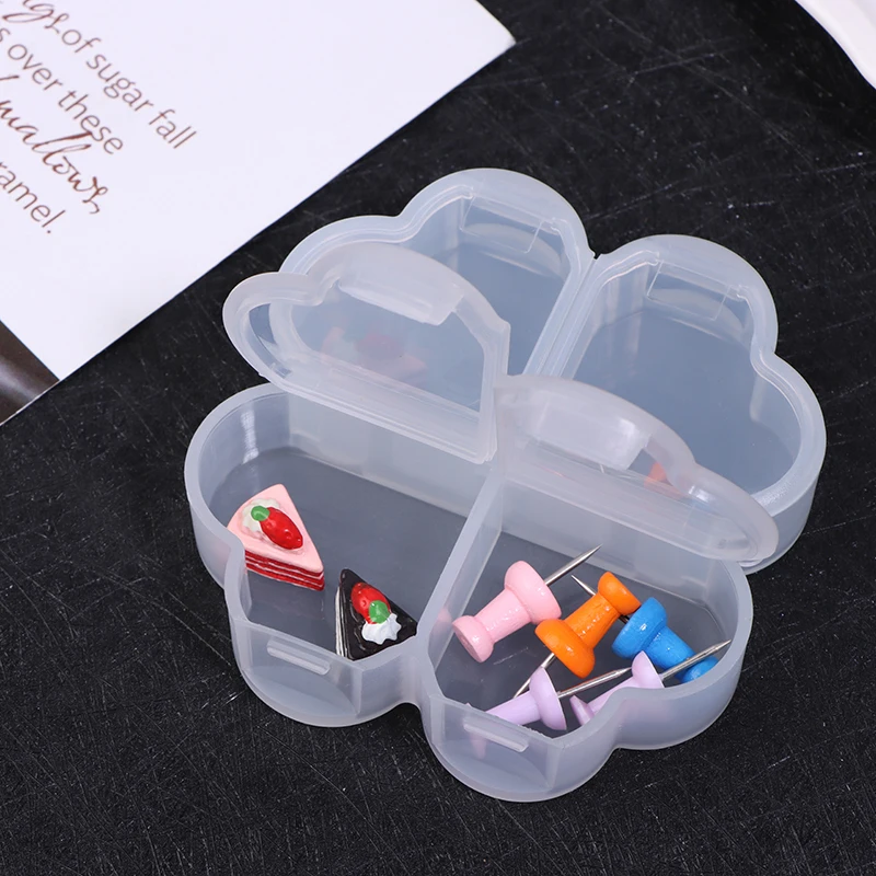 

Portable Plastic Pill Storage Box With Independent Opening Design Four-leaf Clover 4 Grids Pill Organizer Drug Separation Box