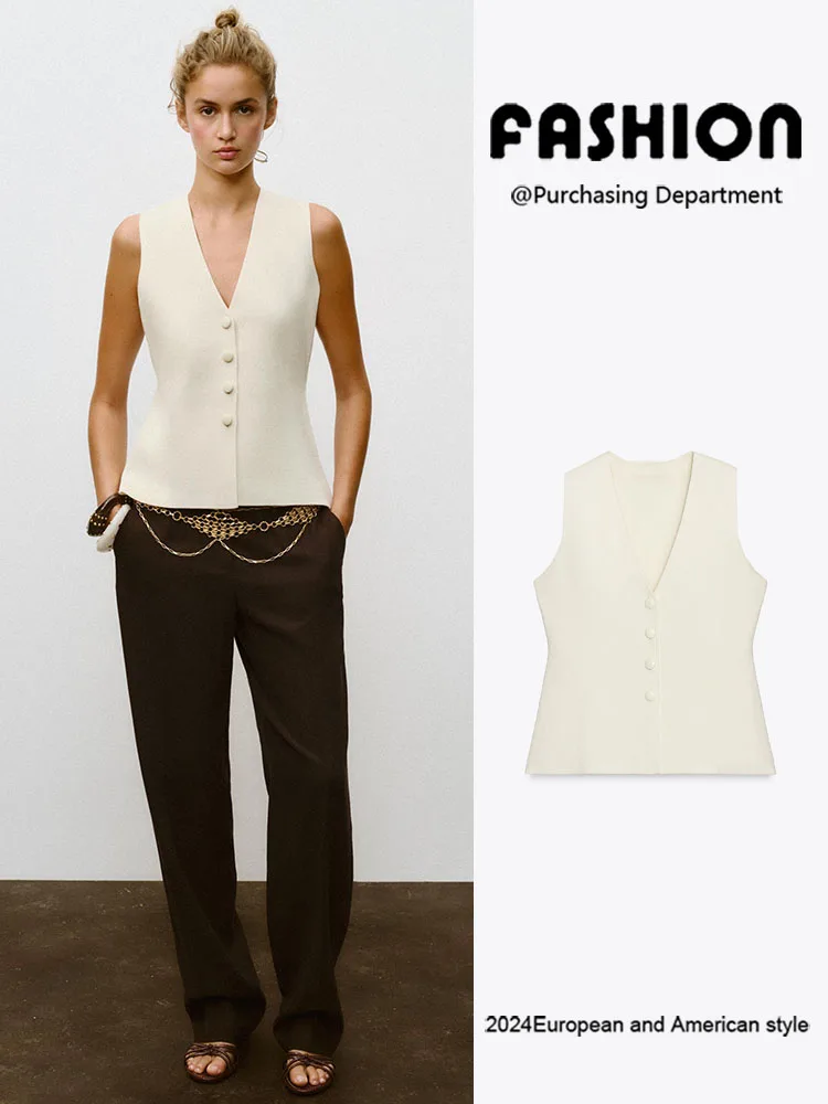 

Новая осенняя женская вязаная жилетка без рукавов с V-образным вырезом, декорированная пуговицами, универсальная, коллекция Лето 2025, модная, в этническом стиле