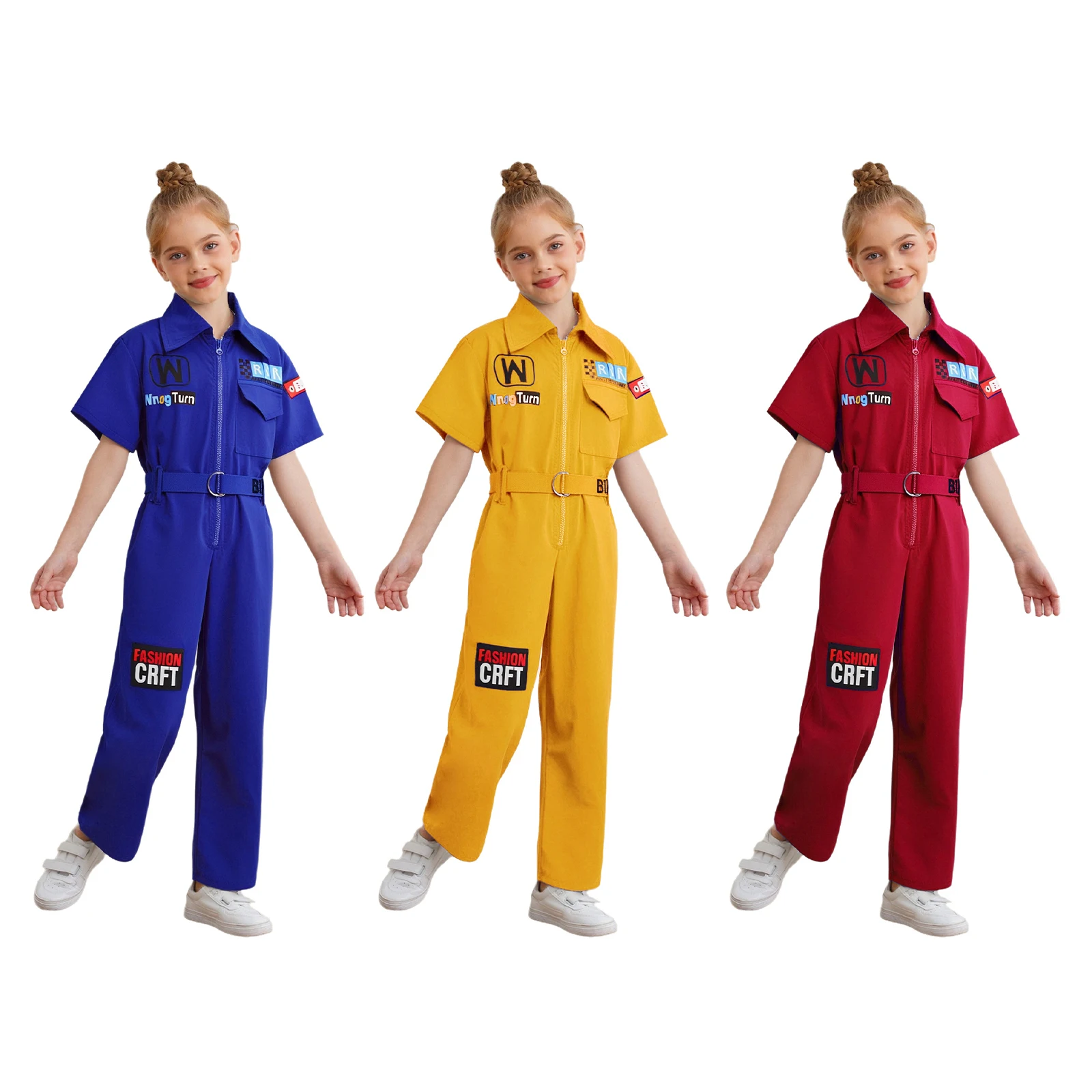 Bambini Ragazze Ragazzi Hip-Hop Street Dance Outfit Lettera stampata Tuta Colletto rovesciato Tasche a maniche corte Tute con cintura
