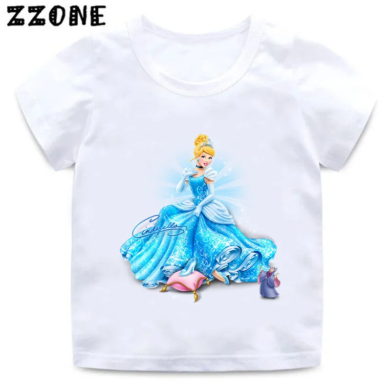 Infantil Cinderela Princess Print T-Shirt, Desenhos Animados, Engraçado, Fofo, Bebê, Meninos, Roupas para meninas, Verão, Tops de crianças, Venda quente, ooo5895