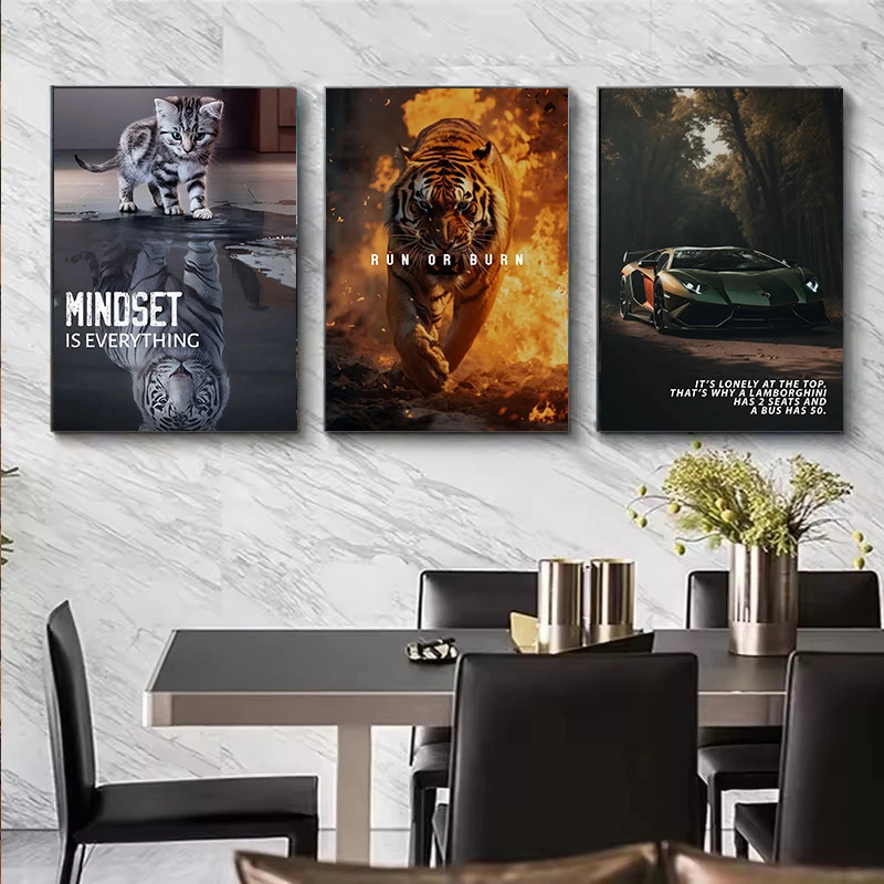 Motivational Quotes Success Poster Lion Mindset Is Everything Canvas Painting Print Wall Art Picture Room Office Home Decor