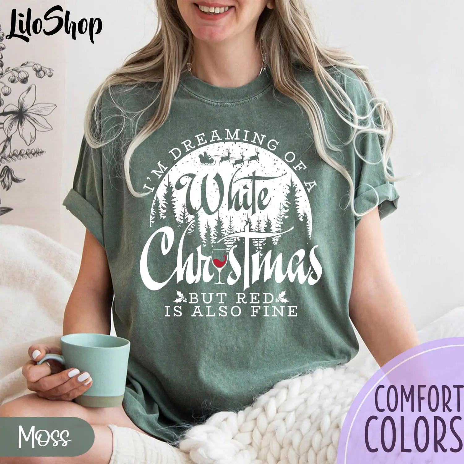 I M Dreaming Of A White Christmas But Red Is Also Fine T Shirt Party Funny Xmas Wine