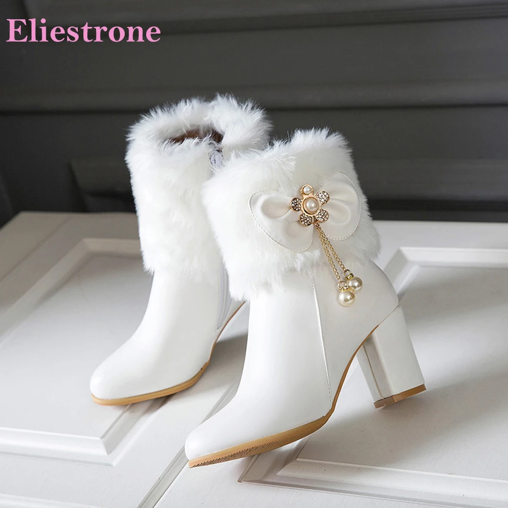 

Winter New Sweet White Black Women Ankle Boots Hot High Square Heels Lady Casual Shoes Plus Big Size 12 33 43 47 52