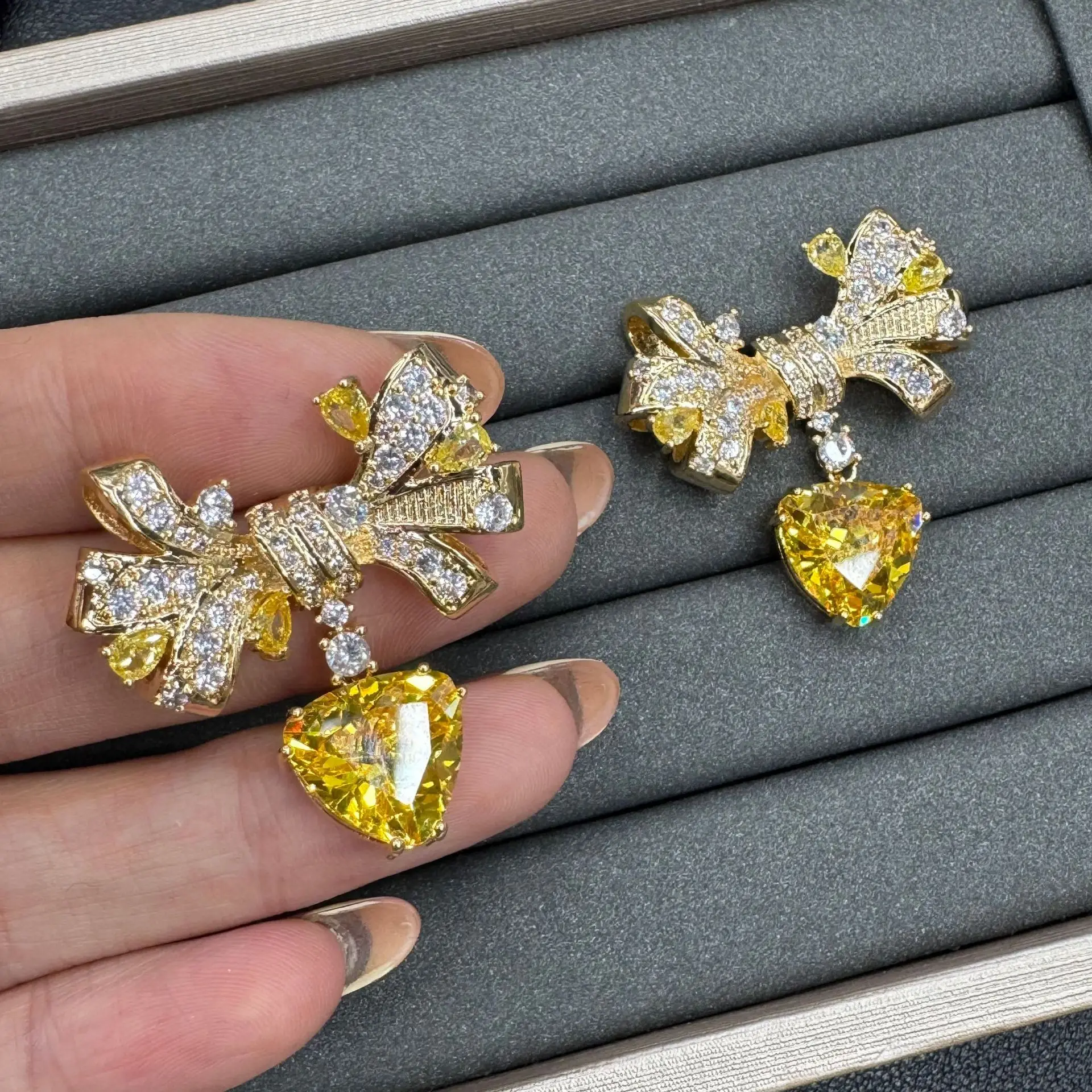 

bowknot earrings shiny zirconia yellow purple white earrings for women girls gift party jewelry