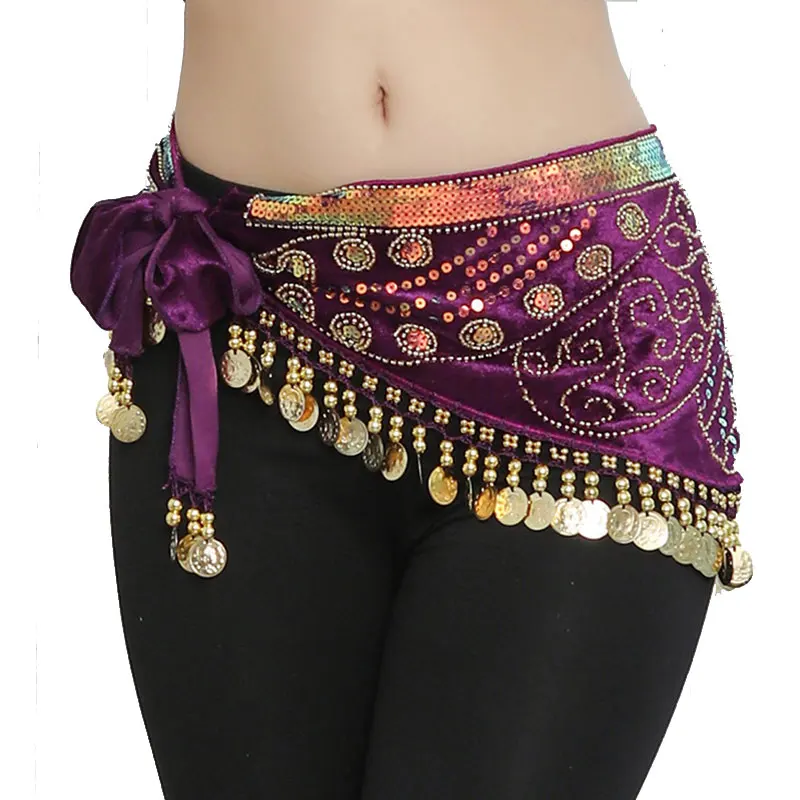 Women Sequins Coin Belly Dance Hip Scarf Glitter Stage Costume Dancing Lesson Wear Towel Wrap Short Belt Skirts Rave Outfits