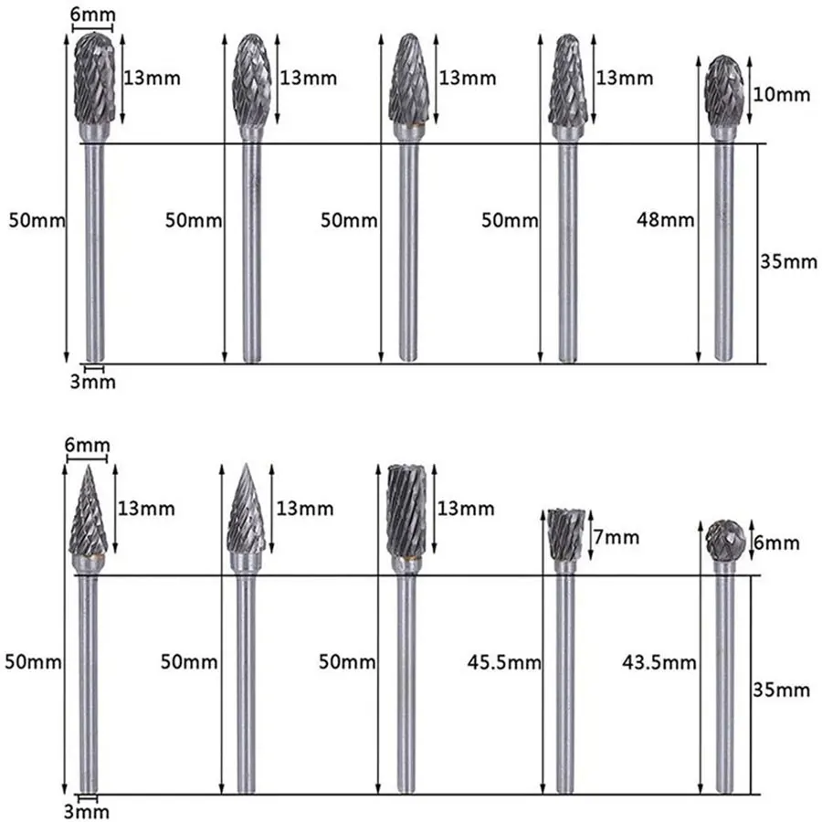 Carbide Rotary Burrs Set A C D E F G H L M 1/4 1/8 Shank Head For Woodworking Drilling Carving Engraving Polishing Rotary Burrs