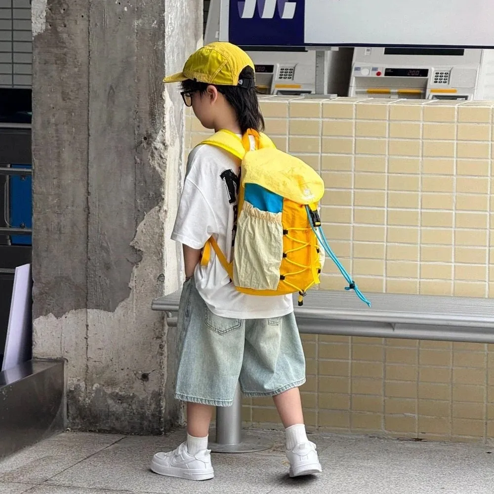 Creative Drawstring Sports Backpack Large Capacity Color Block School Shoulder Straps Lightweight Drawstring Closure