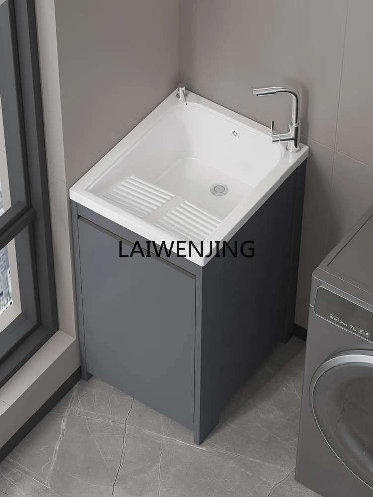 

LYN balcony space aluminum laundry cabinet ceramic wash basin with rubbing board floor-to-ceiling deepening integrated basin