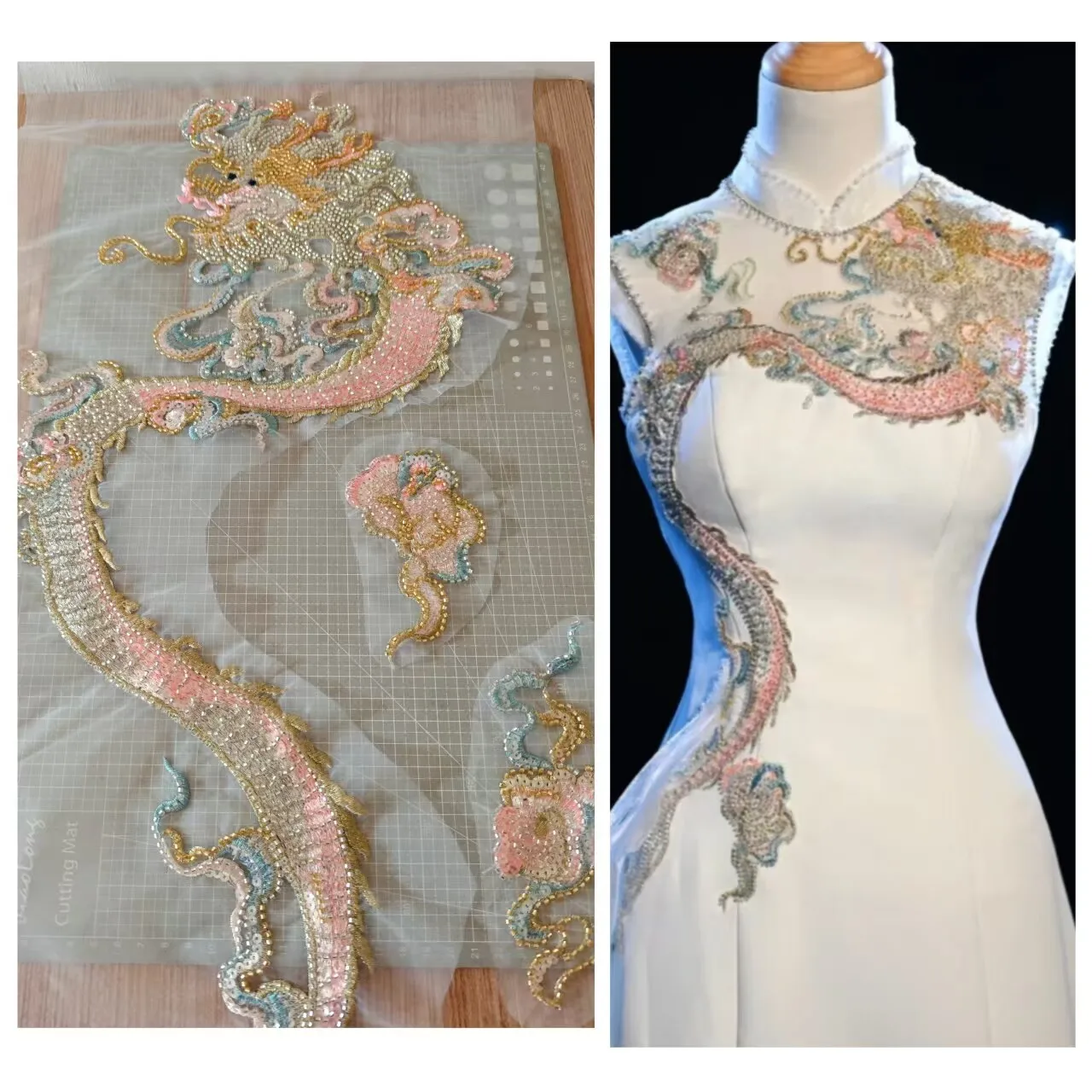 

Newly Launched Light colored Beaded Dragon Embroidery Patches for Brides and Hosts' Wedding Dresses and Formal Attire Clothing