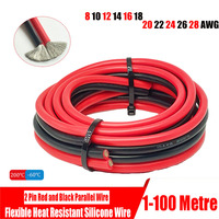 Super Soft 2 Pin Red Black Silicone Wire 28awg 26awg 24awg 22awg 20 18 16AWG 14AWG 12AWG 10AWG 8AWG Heat Resistant Copper Wire