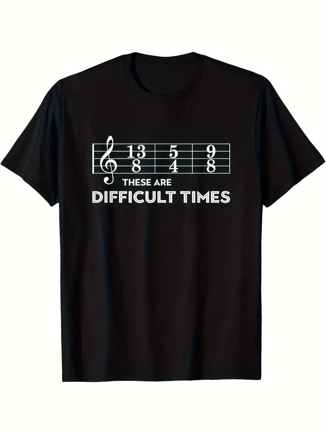 

Men'S Musician These Are Difficult Times Music Note Treble Clef T-Shirt with Piano Key Design Regular Fit Round Neck Casual