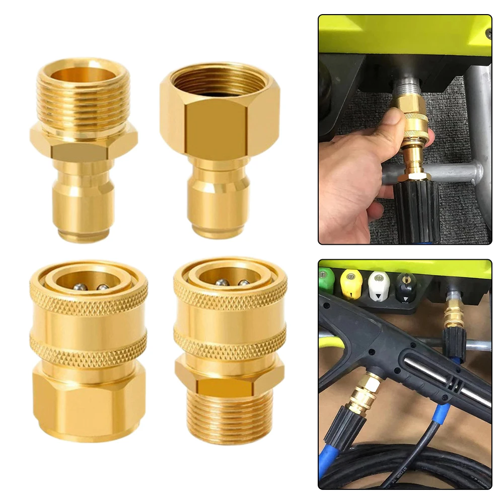 

Pressure Washer Quick Connect Kit 4 PCS M22 15mm To 3/8 Inch Hose Quick Connect Fitting Coupler Brass Pressure Washer Adapters