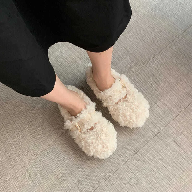 Autumn/Winter Warm Women's Shoes Outdoor Plush Slippers Women's Non-slip Platform Slippers Casual Flat