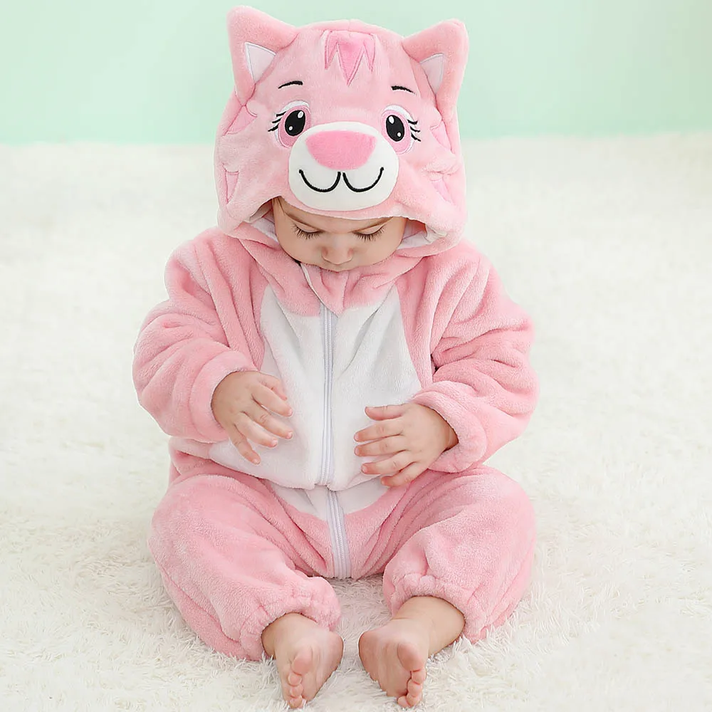 Baby Girls Boys Pajamas Tiger Rabbit Kigurumi Pyjama Super Cute Soft Flannel Animals Fall Winter Warm Cute Fuzzy Hooded Romper