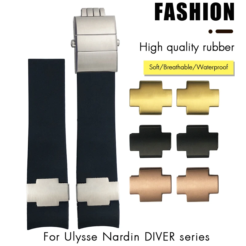 22 مللي متر المطاط سيليكون حزام الساعات صالح ل أوليس ناردين 263 غواص أسود أزرق بني الرياضة مقاوم للماء حزام ساعة اليد مشبك قابل للطي #1