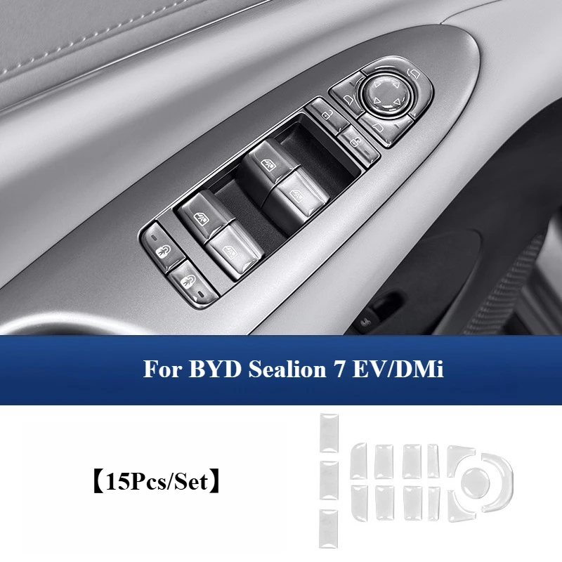

For BYD Sealion 7 EV/DMi Smart Driving Edition 15Pcs Car Door Window Lifting Panel Glue-Drop Button Sticker Protection Patch