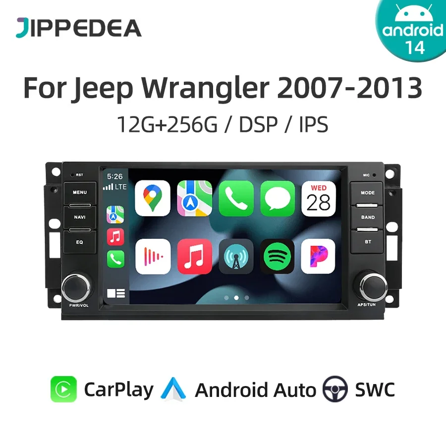 Android 14.0 CarPlay Car Radio For Jeep Compass Commander Wrangler 2007-2013 GPS 4G WiFi Bluetooth RDS Car Multimedia Player