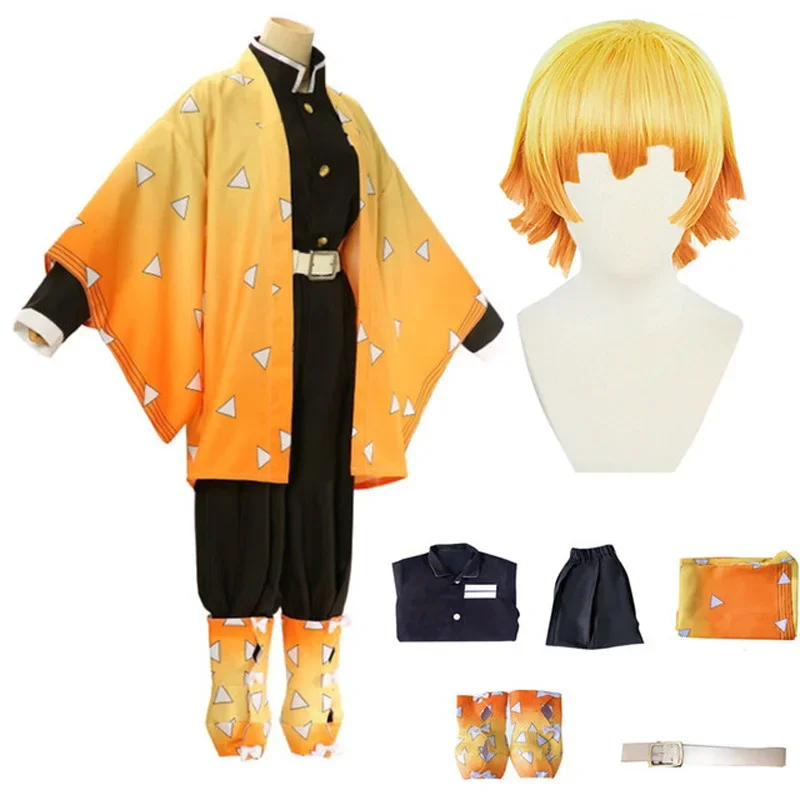 

Аниме Demon Slayer Kimetsu no Yaiba Agatsuma Zenitsu Косплей Костюм Мужское кимоно Желтая униформа Одежда для вечеринки на Хэллоуин