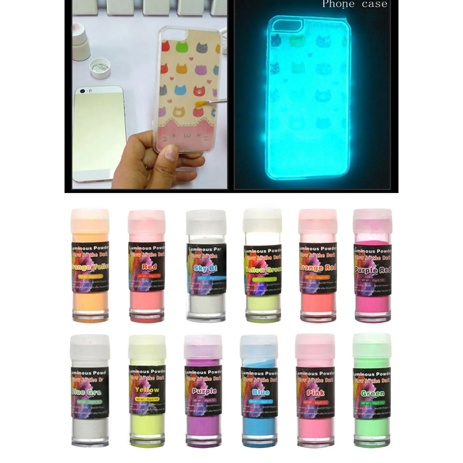 12x Glow in The Dark Pigment Set Colorful Luminous Powder for Nail Art Slime