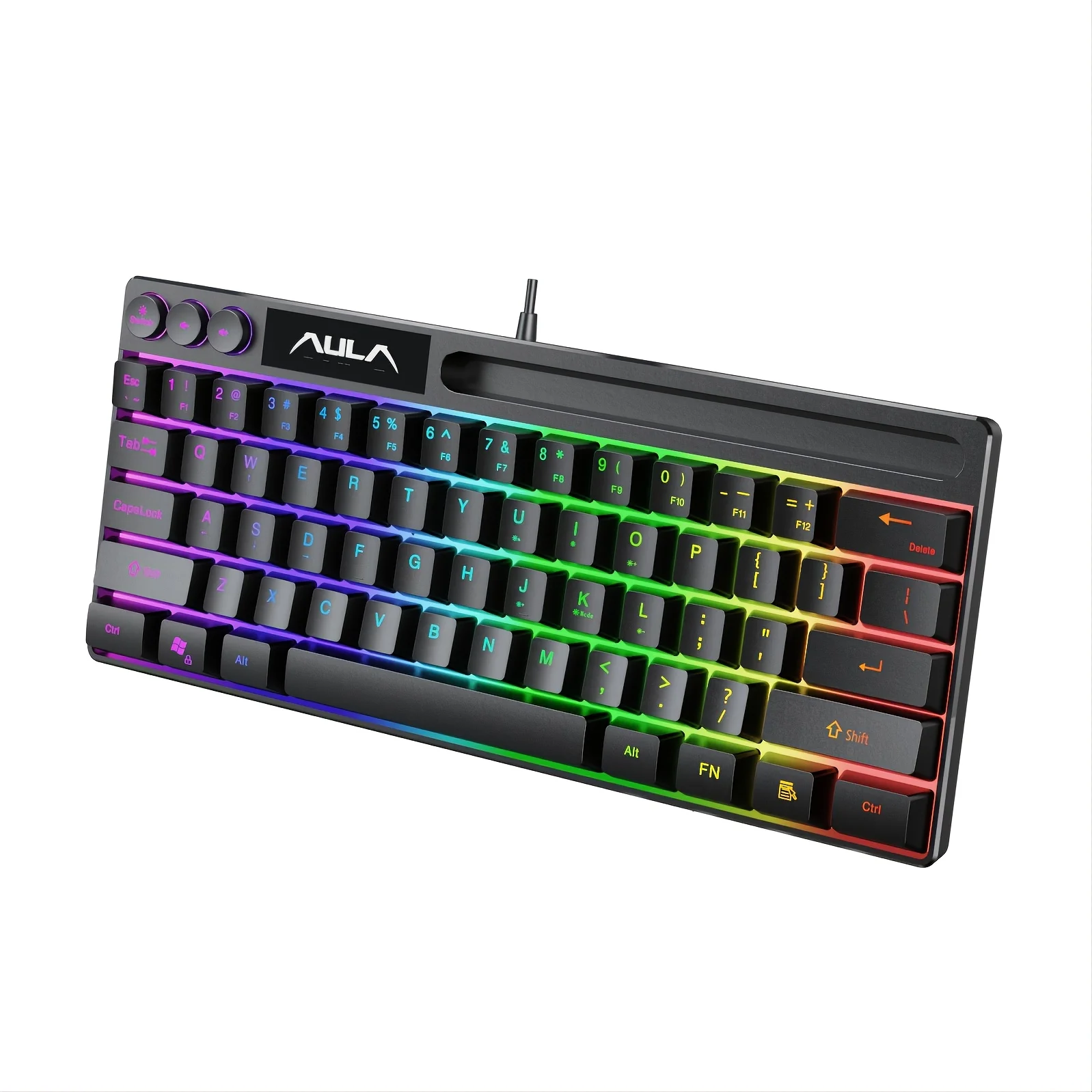 

AULA F3061 Black RGB Backlit 61 Keys Wired Membrane Gaming Keyboard USB Interface For PC/Laptop Connection, Phone Slot Space Sav